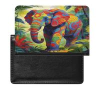 Colorful Elephant Passport Holder for Women Men Slim Travel Wallet Travel Document Organizer ID Card Protector Case Holders PU Leather Passport Cover Credit Card Holder