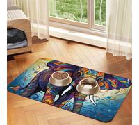 Colorful Elephant Pet Feeding Mat Absorbent Pu Leather Dog Cat Food Mats Contain Spills Protects Floors, Anti-Slip Rubber Backing Dog Bowl Mats Easy Clean Pet Placemats 40x60cm