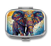 Colorful Elephant Pill Box 2 Compartment Portable Travel Pill Case with Mirror Square Metal Medicines Storage Container Pocket Medicine Box to Hold Vitamins Fish Oil
