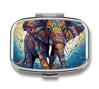 Colorful Elephant Pill Box 2 Compartment - Small Metal Medicine Organizer Portable Pill Case for Purse Pocket Travel Vitamin Organizer for Men Women, BPA-Free