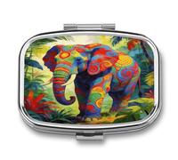 Colorful Elephant Pill Case, Portable Medicine Organizer for Daily Travel, Small Metal Medicine Box for Wallet, Pill Pocket, Medicine Holder, Two