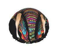 Colorful Elephant Print Premium Double Layer Shower Cap For Women With Reusable Shower Cap For Hair - Waterproof Plastic Cap - Shower Caps For Long, Short And Curly Hairs