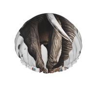 Colorful Elephant Print Shower Cap for Women Men, Reusable Double-Layer Fabric Bathing Cap Girls Hair Caps, 27 CM