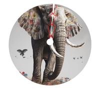 Colorful Elephant Printed Christmas Tree Skirt 48 inch Xmas Tree Skirts Mat for Christmas Decoration Indoor Outdoor Ornaments