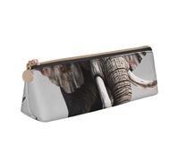 Colorful Elephant Printed Triangle Leather Pencil Case for Girls Boys, Zipper Pencil Bag Pen Pouch Bag Organizer for Student School Office College