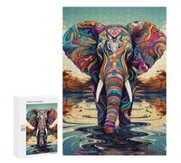 Colorful Elephant Reflection, 300 PCS Decorative Wooden Puzzle, for Quiet Evenings And Focused Play
