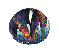 Colorful Elephant Shower Cap for Women Reusable Waterproof Shower Bonnet Double Layer Large Bath Cap Washable Elastic Band Bath Hair Hat Braids, Men