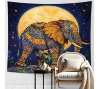 Colorful Elephant Tapestry, Blue with Orange Bohemian Decorative Wall Hanging, Mystical Tapestries Aesthetic for Bedroom, Living Room, Dorm 60x40 Inch