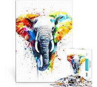 Colorful Elephant Watercolor1000 teenager Pieces Jigsaw Puzzle Toy Intellectual Game Every Piece is Unique - Challenging Family Fun Game 38x26cm