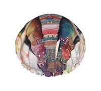Colorful Elephant Waterproof Reusable Shower Cap For Women - Elastic Hair Cover For Bath, Spa, Travel & Daily Use