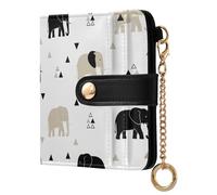 Colorful Elephant White Pattern Small Women Wallet RFID Blocking Bifold PU Leather Compact Card Holder with Zipper Coin Pocket Purse for Girls Women Ladies
