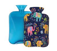 Colorful Elephants Boho Pattern Hot Water Bottle with Cover, 2L PVC Hot Water Bag with Soft Cover, Reusable Heating Pad for Pain Relief Warm Hands Waist Abdomen Feet & Bed