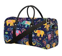Colorful Elephants Boho Pattern Sports Tote Gym Bag for Men & Women, Water Resistant Foldable Travel Duffel Bag, Lightweight Carry-On Weekender Overnight Bag for Workout Hospital