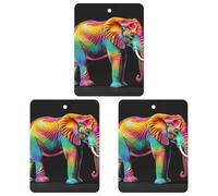 Colorful Elephants Car Air Freshener, 3 Pcs Square Hanging Air Freshener Cards, Long Lasting Fragrance Scented Cards for Car, Home, Office Black-style