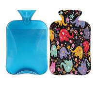 Colorful Elephants Florals Hot Water Bottle with Cover, 2L Hot Water Bag for Pain Relief, Neck Soft and Shoulder, Hand Feet Warmer, Hot and Cold Compress for Adult Kids