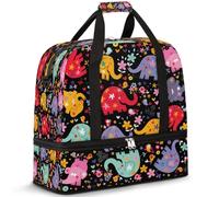 Colorful Elephants Florals Travel Duffel Bag for Women Men, Foldable Sports Gym Bag Weekend Overnight Totes Carry on Cabin Bag with Shoes Compartment