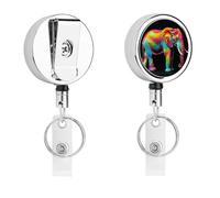 Colorful Elephants ID Badge Holder - Retractable Nurse Badge Reel Heavy-Duty Metal Keychain Clip with 26.8" Nylon Rope Funny Name Tags for Teacher Nurse Doctor Worker