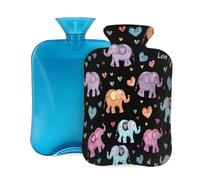 Colorful Elephants Love Hearts Hot Water Bottle with Cover, 2L Large Capacity Hot Water Bag for Hot Cold Compress, Hand Feet Warmer, Neck Shoulder Pain Relief