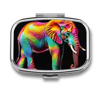 Colorful Elephants Pill Box, 2 Compartment Medicine Pill Case, Portable Pill Organizer for Pocket Or Purse Decorative Metal Medicine Vitamin Organizer