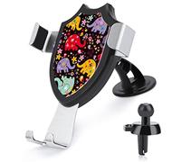Colorful Elephants With Flowers On Black Car Phone Mount Stand, Hands Free Cell Mobile Phone Holder, Non-Slip Ultra Stable Universal Fit Automobile Clamp Cradle