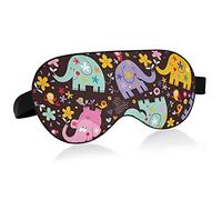 Colorful Elephants with Flowers On Black Eye Masks Cover Blocks Light Sleep Mask Shade Cover Blindfold Relaxing Eyeshade Cover with Adjustable Head Strap for Men Women Kids
