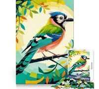 Colorful Emerald Forest Jay Bird on Branch Adult Jigsaw1000 Pieces Sharp Mind High Def Print Family Activity Birthday Art Gift (38x26cm)