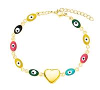 Colorful Enamel Evil Eye Link Chain Bracelets for Birthday Christmas, Platinum/Gold Plated Heart for Women YA4680
