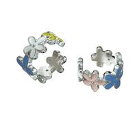 Colorful Enamel Flower Hoop Ear Cuff for Women Dainty Small Cherry Blossom Floral Crawler Climber Fake Hoop Earrings Fashion Cute Cartilage Non Piercing Birthday Holiday Jewelry