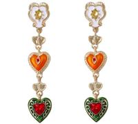 Colorful Enamel Heart Drop EarringsLove Enamel Crystal Long Drop Earrings for Woman Multi-Layer Heart Pendant Jewelry Gold Metal Dangle Earrings for Anniversary Party Wedding Gift