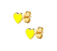 Colorful Enamel Heart Stud Earrings for Women & Girls - Gold Plated & Sterling Silver Posts, Hypoallergenic Cartilage Jewellery, Dainty Gift for Daughters (Yellow)
