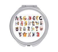 Colorful English Alphabet with Funny Dressed Humans Portable Travel Makeup Mirror, Folding Make Up Mirror, Compact 2X/1X Magnification Mirror for Mom Women Ladies 2.4 x 2.4 inch