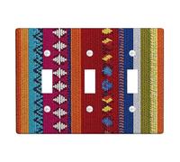 Colorful Ethnic Light Switch Cover Plate/Outlet Covers, Vibrant Multicolor Woven Patterns for Home Decor, Thermoplastic Wall Plates, Standard Size Triple Toggle