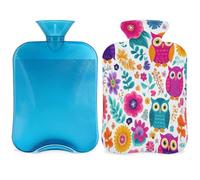 Colorful Ethnic Owl Flower Hot Water Bottle with Cover, 2L Hot Water Bag for Pain Relief, Neck Soft and Shoulder, Hand Feet Warmer, Hot and Cold Compress for Adult Kids