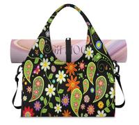 Colorful Ethnic Paisley Flower Sports Duffel Bag for Women Men Weekend Overnight Bag with Shoe Compartment Shoulder Tote Luggage Bag for Yoga Gym Travel