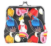 Colorful Exotic Birds Parrots Cute Coin Purse Pouch Leather Buckle Kiss Lock Change Purse Wallet