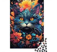 Colorful Exotic Cat 500 Piece Jigsaw Puzzle | Jigsaw Puzzle | Sustainable Puzzle for Adults | Premium 100% Wooden Puzzle | Fun Games 500pcs (52x38cm)