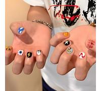 Colorful Extra Short Fake Nail for Men KPOP INS Funny Kawaii