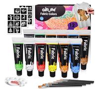 Colorful Fabric Paint Set for Clothes 12 Colors - Permanent Textile Paint Kit for Shoes, Canvas - Non-Toxic Slick Painting Set for Adults, Beginner & Artists