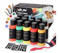 Colorful Fabric Paint Set for Clothes 14 Colors -30ml Permanent Textile Paint Puffy Paint Kit for Shoes, Canvas - Non-Toxic Slick Painting Set for Adults, Beginner & Artists