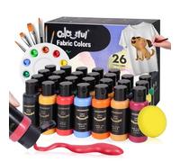 Colorful Fabric Paint Set with 6 Brushes, 1 Palette, 26 Colors Waterproof Permanent Textile Painting Kit for Adults to Arts on Clothes, Shoes, and Canvases