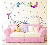Colorful Fairy Decals Cute Heart Butterfly Star Pink Purple Girly Peel & Stick for Girls Bedroom Nursery Decor