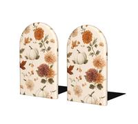 Colorful Fall Leaves Book Ends 1 Pair Maple Leaf Wooden Bookends for Shelves Heavy Duty Bookshelf Holder with Anti Slip Base, Book Stopper for Home Office Library