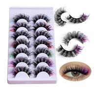 Colorful False Eyelashes, 7 Pairs Russian Strip D Curl Lashes, Mink Natural Wispy Extensions Look, Salon Perfect False Eyelashes Pack for Party, Festival, Daily Makeup