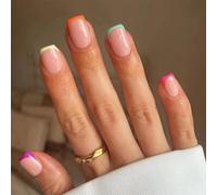 Colorful False Nails - 24pcs Press on Nails Short - 12 Sizes Spring Summer Pastel Stick on Nails - Glossy Removable Full Cover Fake nails with Glue for Women Girls