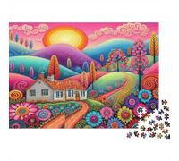 Colorful Fantasy Landscape 1000 Pieces Rainbow Village Art Premium Puzzle Board Adult Jigsaw Puzzle Parent-child Interaction Holiday Pastime Collectible Item Limited Edition 52x38cm/1000pcs
