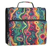 Colorful Fantasy Pattern 3 Ring Zipper Binder with Handle Shoulder Strap, 500 Sheet Capacity Multi-Pocket Storage Organizer Bag for School Office