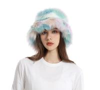 Colorful Faux Fur Bucket Hat, Men Women Fluffy Rainbow Halloween Christmas Party Night Club Fisherman Hats Cloche Hats Windproof Warm Travel Driving Camping Cap Beanie Headwear