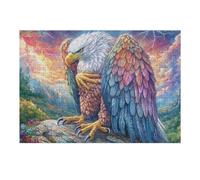 Colorful Feather Bald Eagle 300 Piece Jigsaw Puzzle for All Ages Rock Bloom Sunset Jigsaw Neighborhood Get Together Family Game Whimsical Design for Any Event 300 PCS