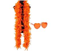 Colorful Feather Boas ,2m x 12cm turkey Feather Boa for Dancing Festivals , Parties,Wedding,Halloween,Cosplay with Sunglasses (Orange)