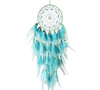 Colorful Feather Catcher Wall Hanging for Bedroom Decor Large Handmade Boho Wall Art Ornament Craft with Iron Ring 16cm/6.3inch Diameter (Blue)
